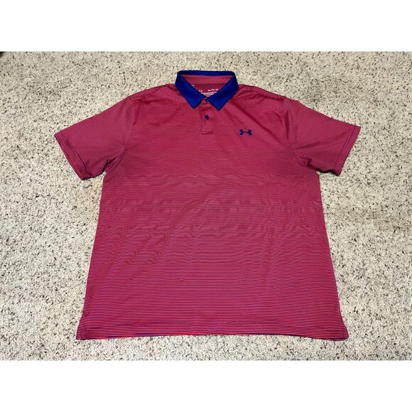 Under Armour Mens XL  TG Red & Blue Striped Polo Shirt With Moisture-Wicking - Picture 5 of 15